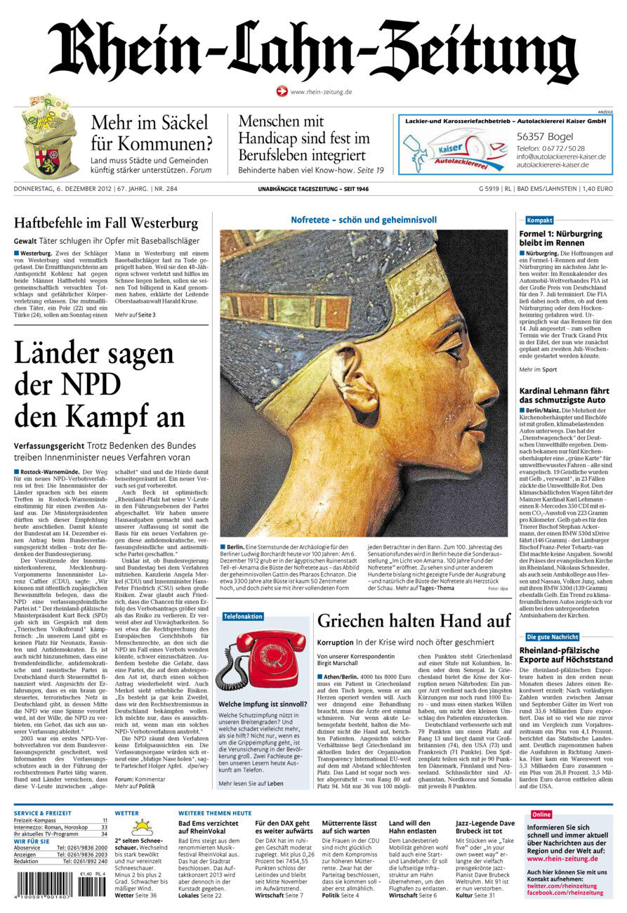 Rhein-Lahn-Zeitung vom Donnerstag, 06.12.2012
