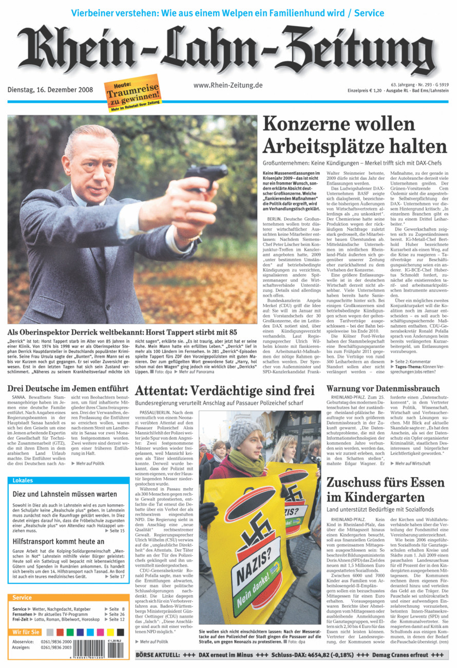 Rhein-Lahn-Zeitung vom Dienstag, 16.12.2008