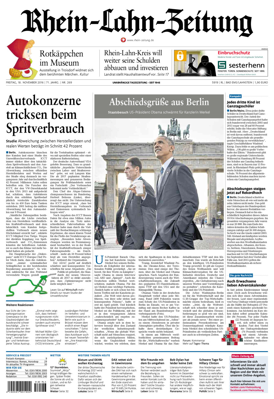 Rhein-Lahn-Zeitung vom Freitag, 18.11.2016