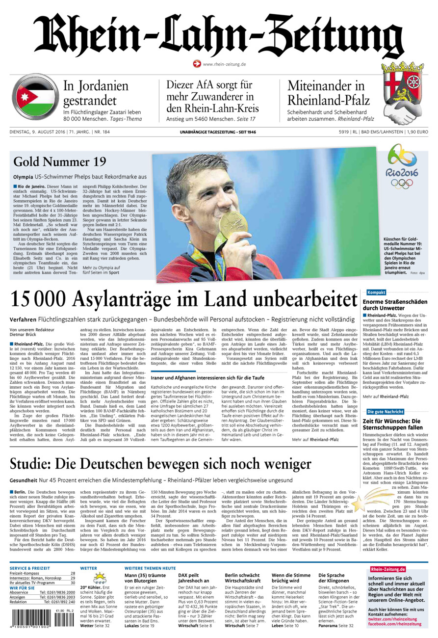 Rhein-Lahn-Zeitung vom Dienstag, 09.08.2016