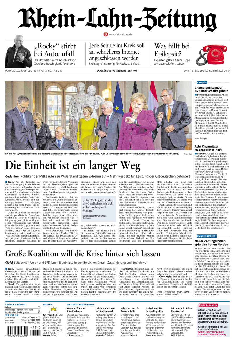 Rhein-Lahn-Zeitung vom Donnerstag, 04.10.2018