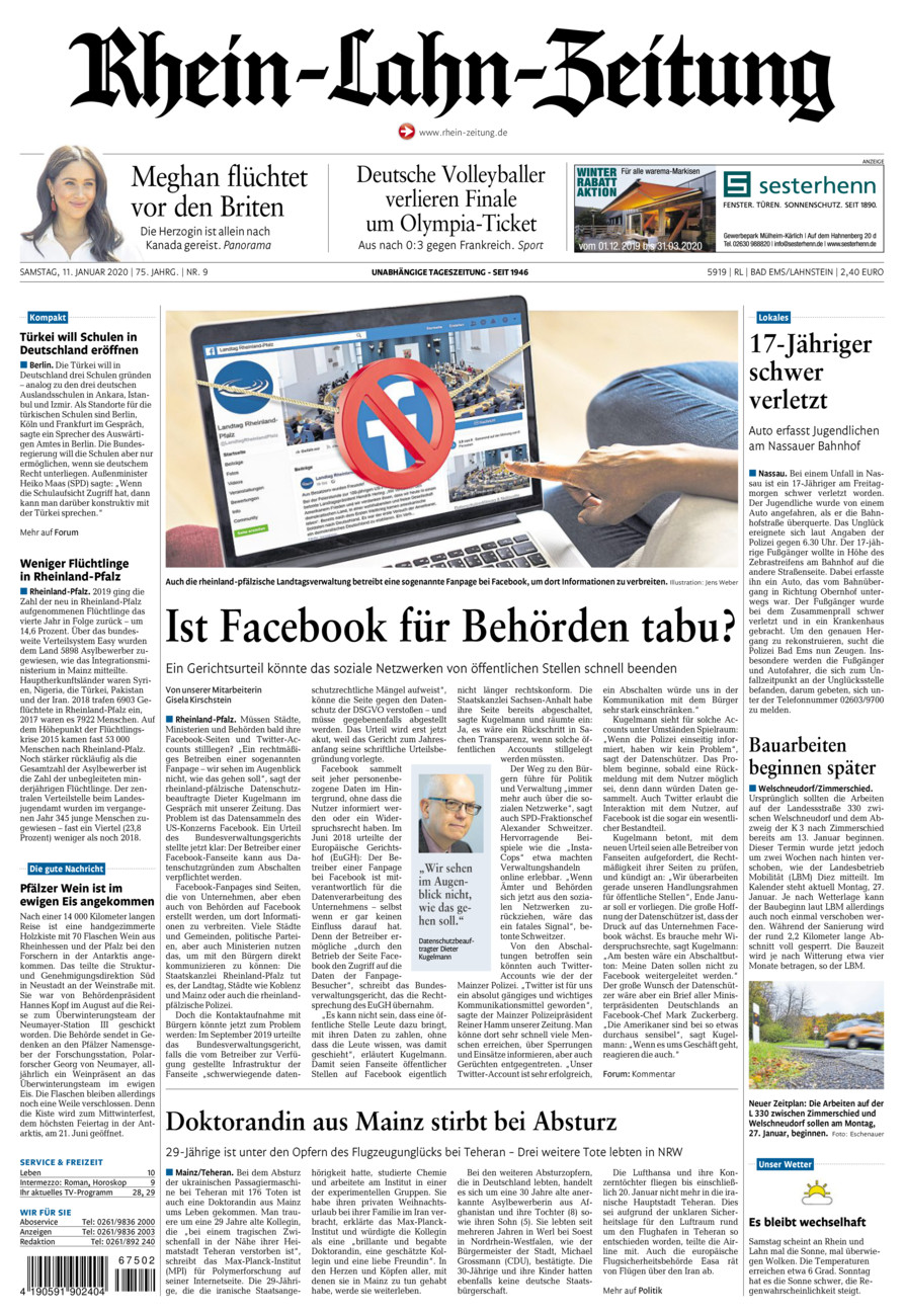Rhein-Lahn-Zeitung vom Samstag, 11.01.2020