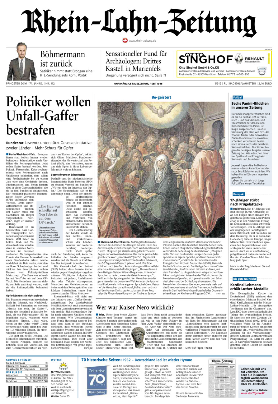 Rhein-Lahn-Zeitung vom Samstag, 14.05.2016
