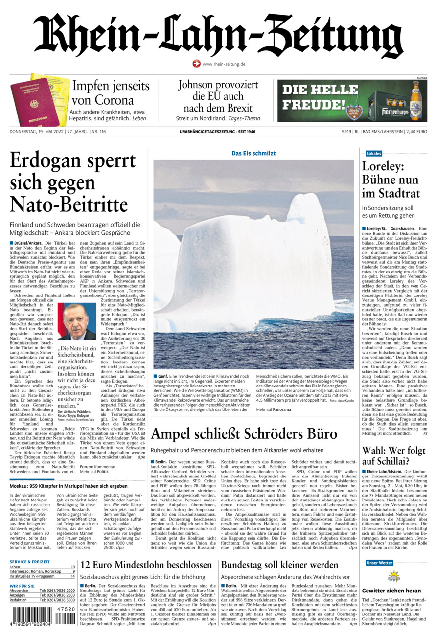 Rhein-Lahn-Zeitung vom Donnerstag, 19.05.2022