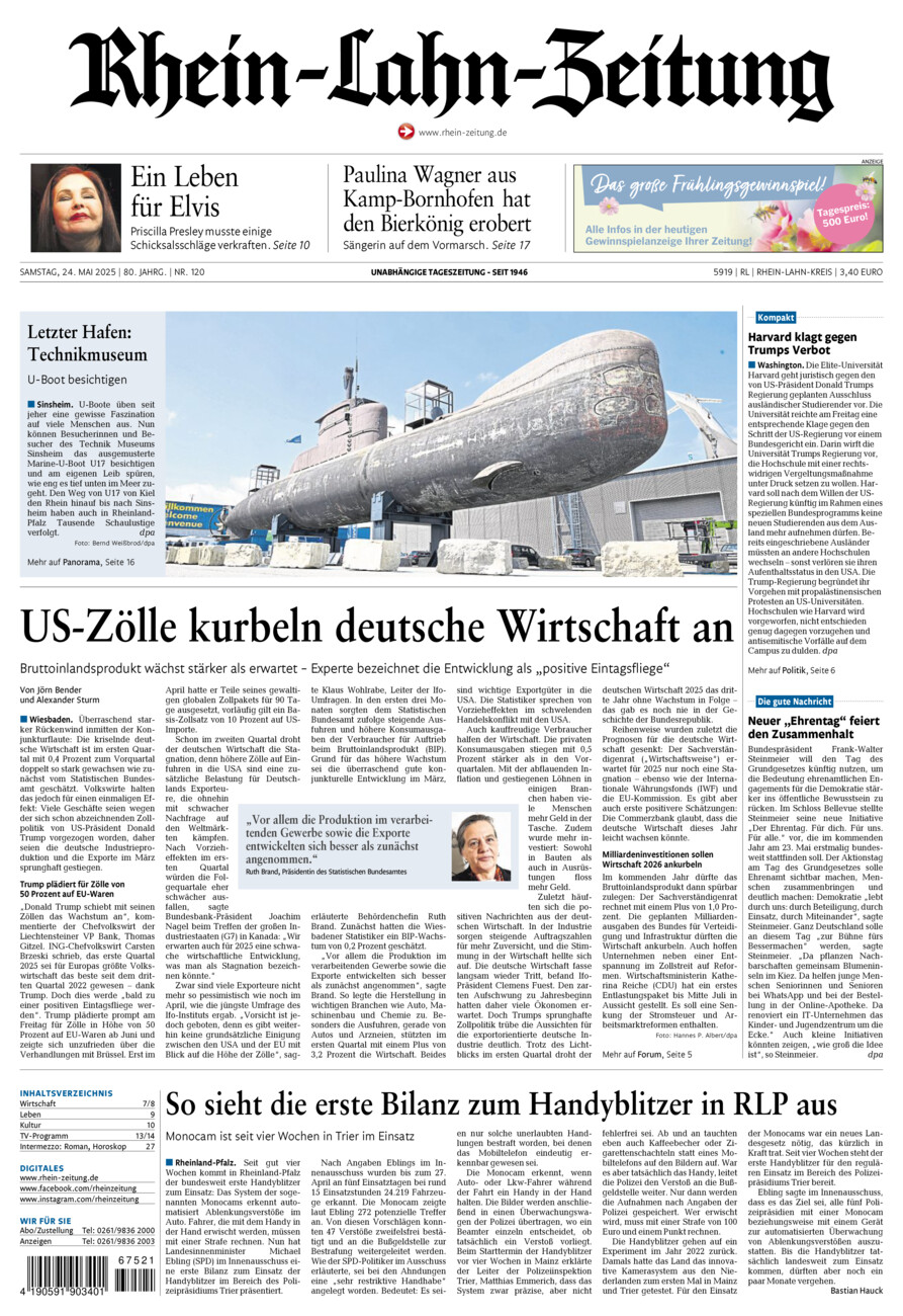Rhein-Lahn-Zeitung vom Samstag, 24.05.2025