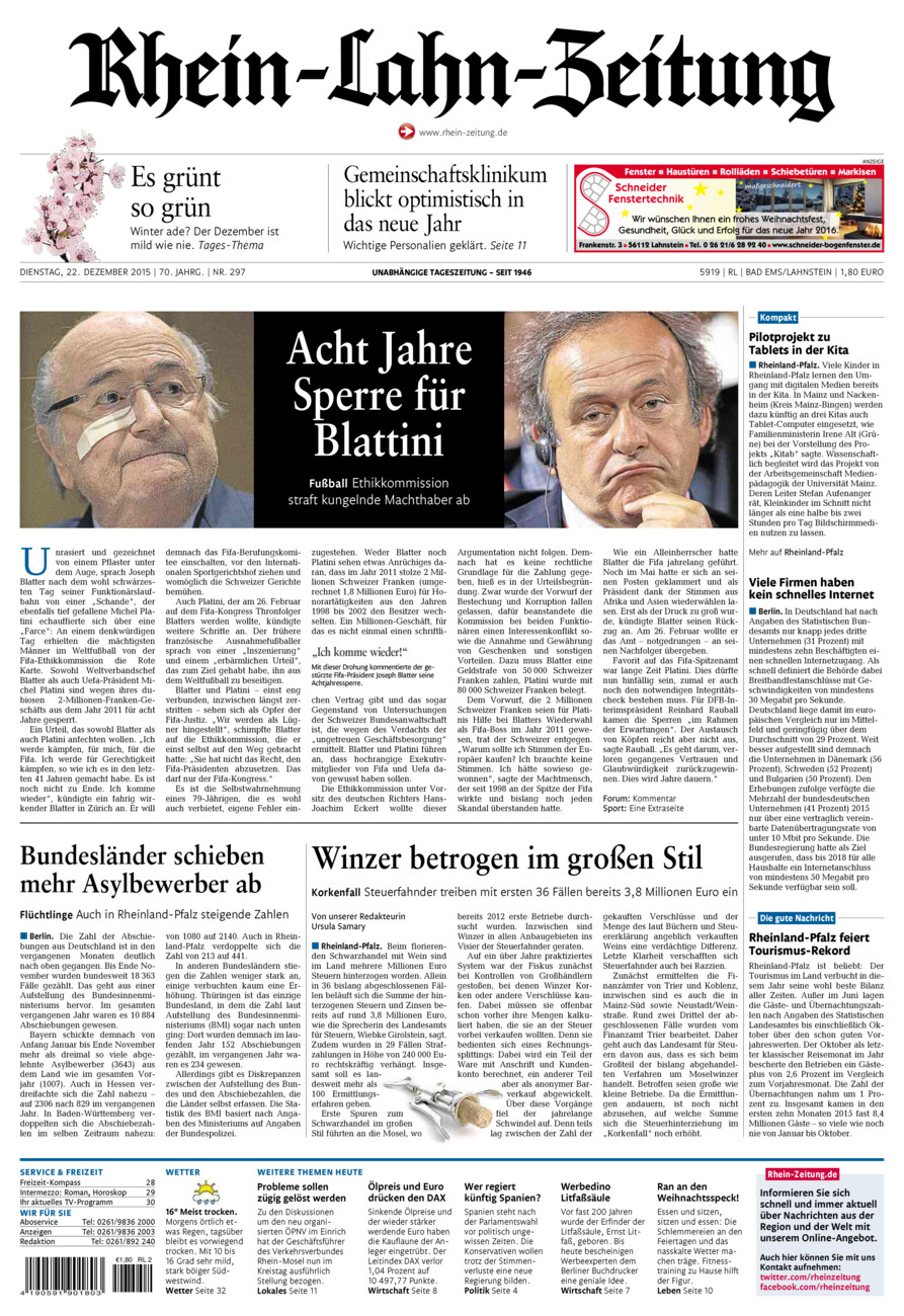 Rhein-Lahn-Zeitung vom Dienstag, 22.12.2015