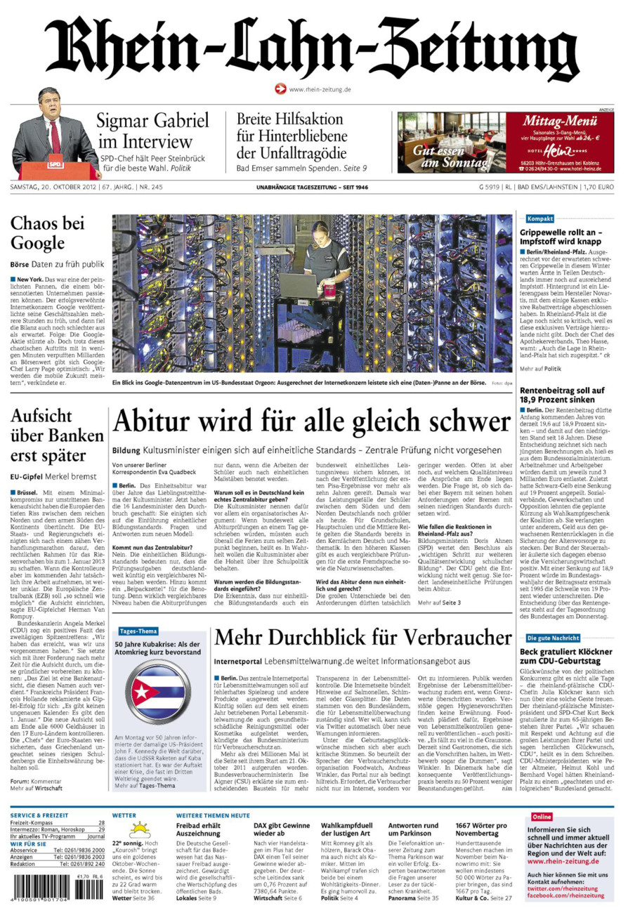 Rhein-Lahn-Zeitung vom Samstag, 20.10.2012