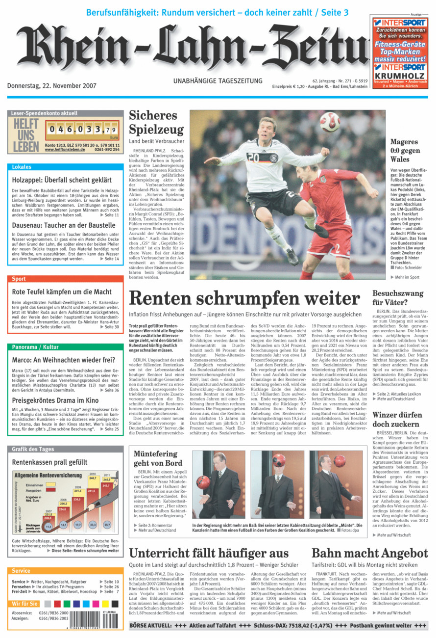 Rhein-Lahn-Zeitung vom Donnerstag, 22.11.2007