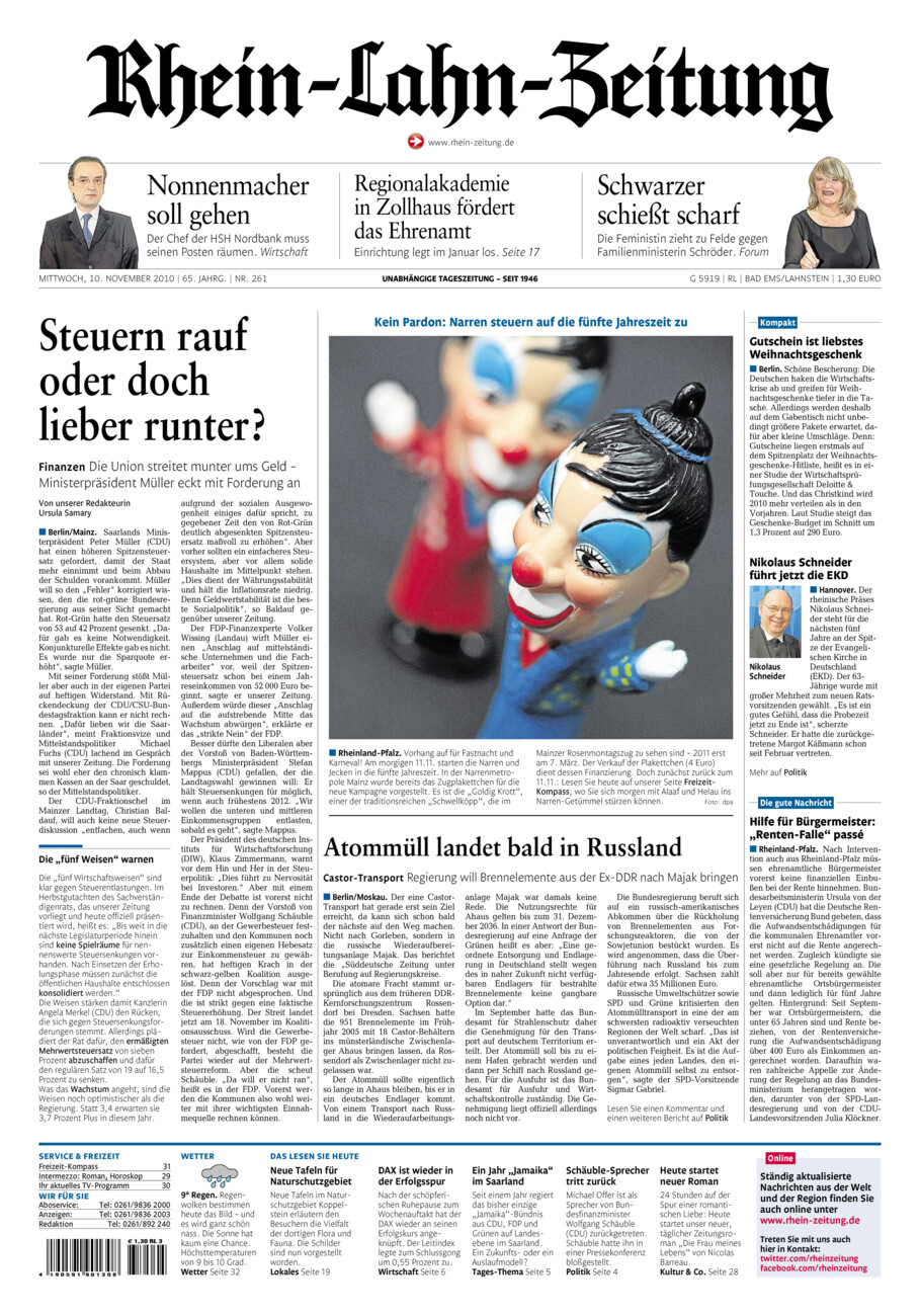 Rhein-Lahn-Zeitung vom Mittwoch, 10.11.2010