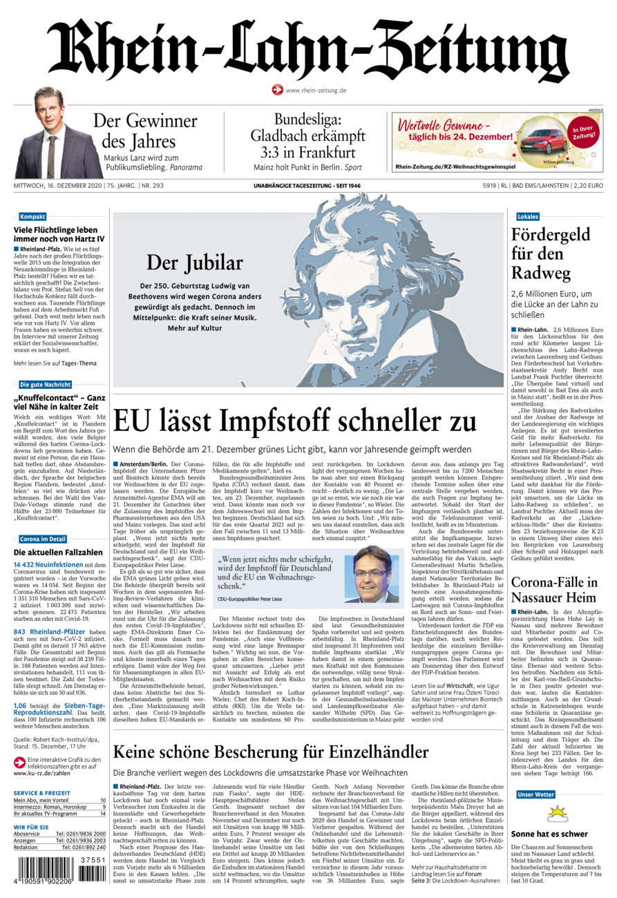 Rhein-Lahn-Zeitung vom Mittwoch, 16.12.2020