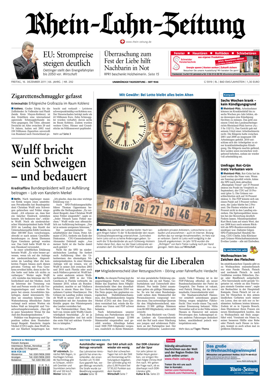 Rhein-Lahn-Zeitung vom Freitag, 16.12.2011