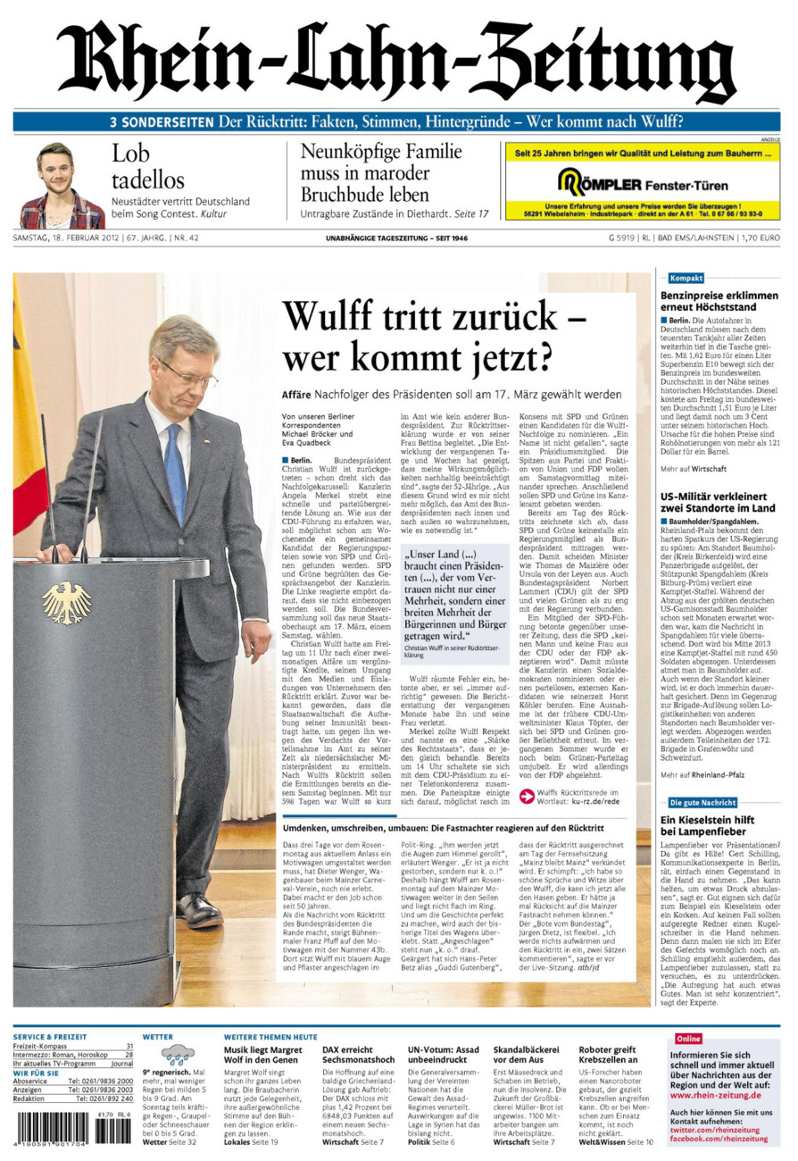 Rhein-Lahn-Zeitung vom Samstag, 18.02.2012