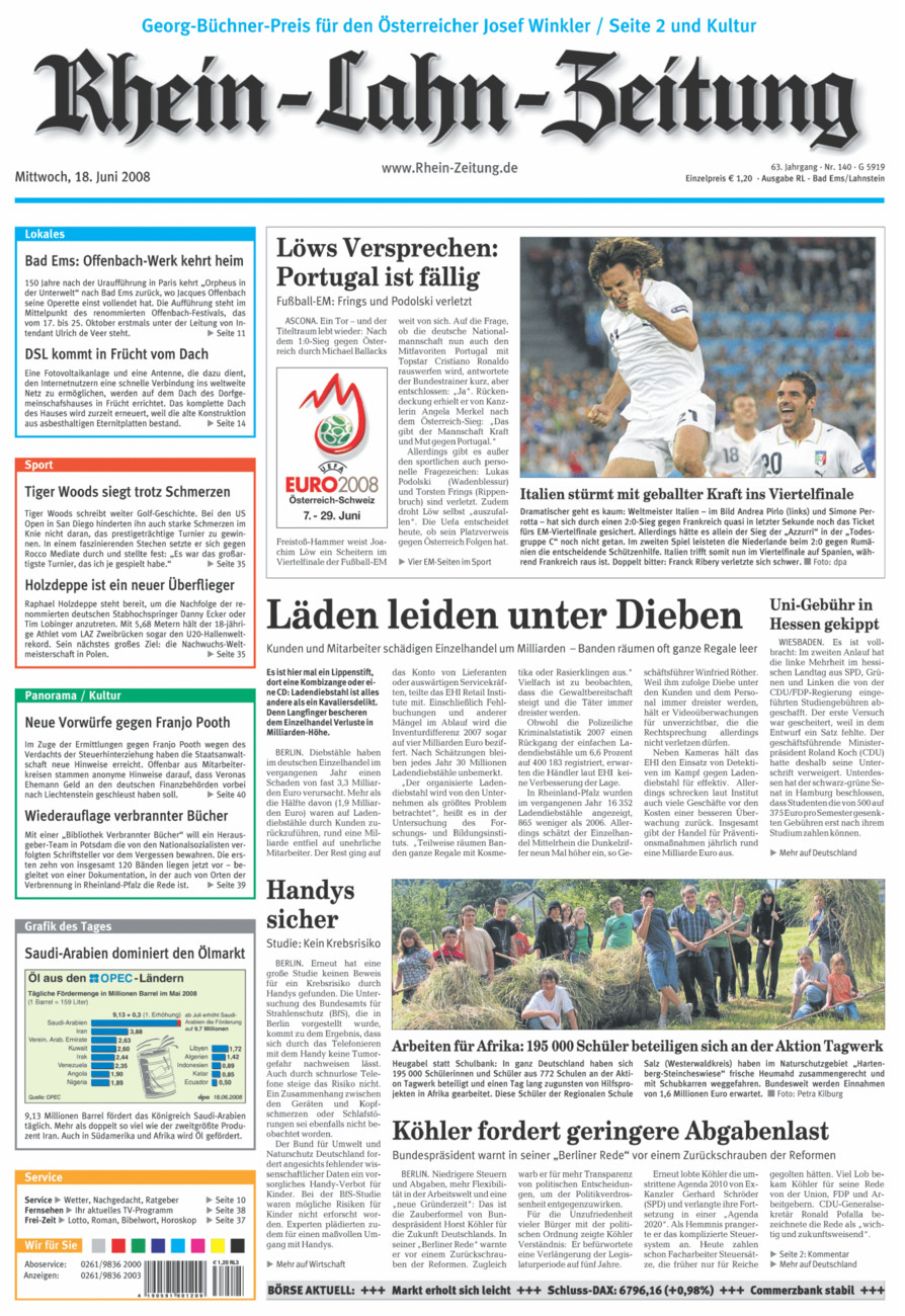 Rhein-Lahn-Zeitung vom Mittwoch, 18.06.2008