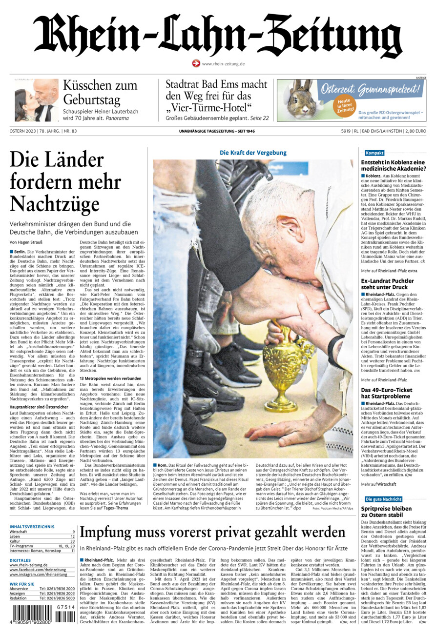 Rhein-Lahn-Zeitung vom Samstag, 08.04.2023