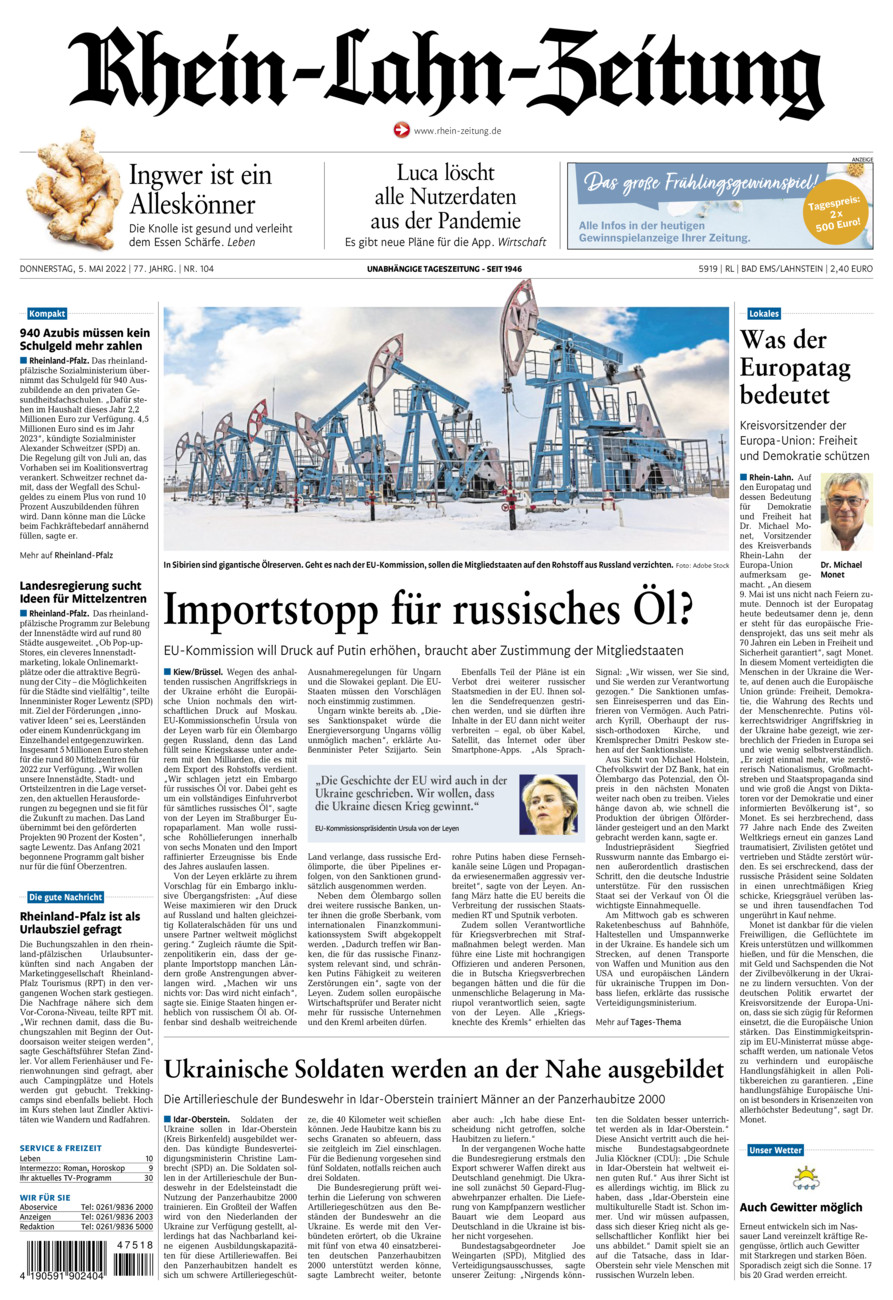 Rhein-Lahn-Zeitung vom Donnerstag, 05.05.2022