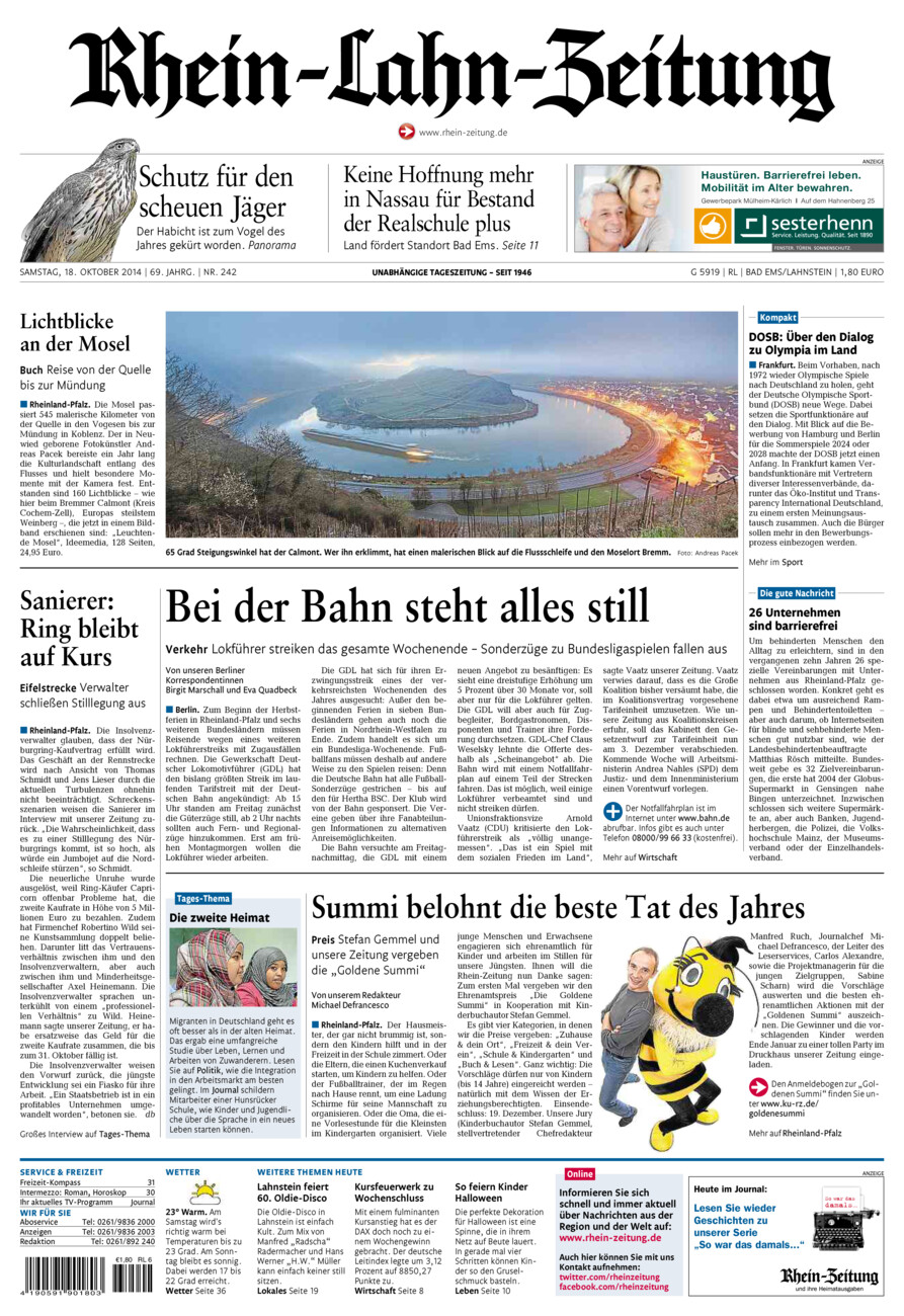 Rhein-Lahn-Zeitung vom Samstag, 18.10.2014