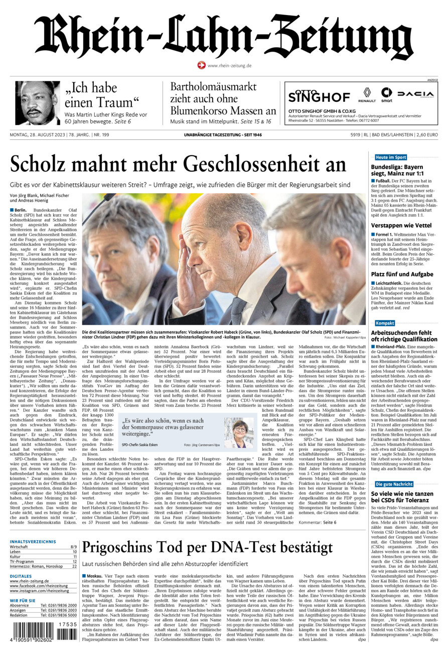 Rhein-Lahn-Zeitung vom Montag, 28.08.2023