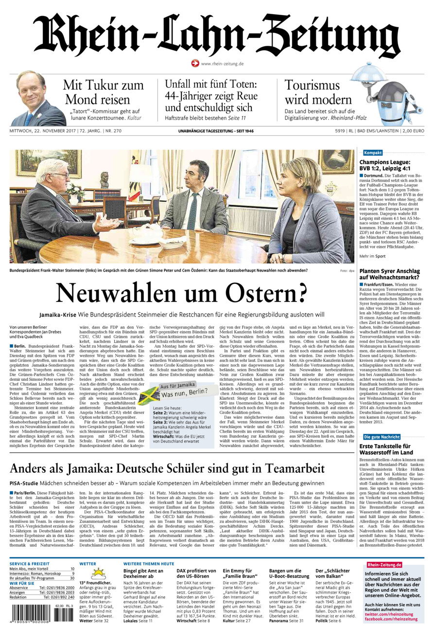 Rhein-Lahn-Zeitung vom Mittwoch, 22.11.2017