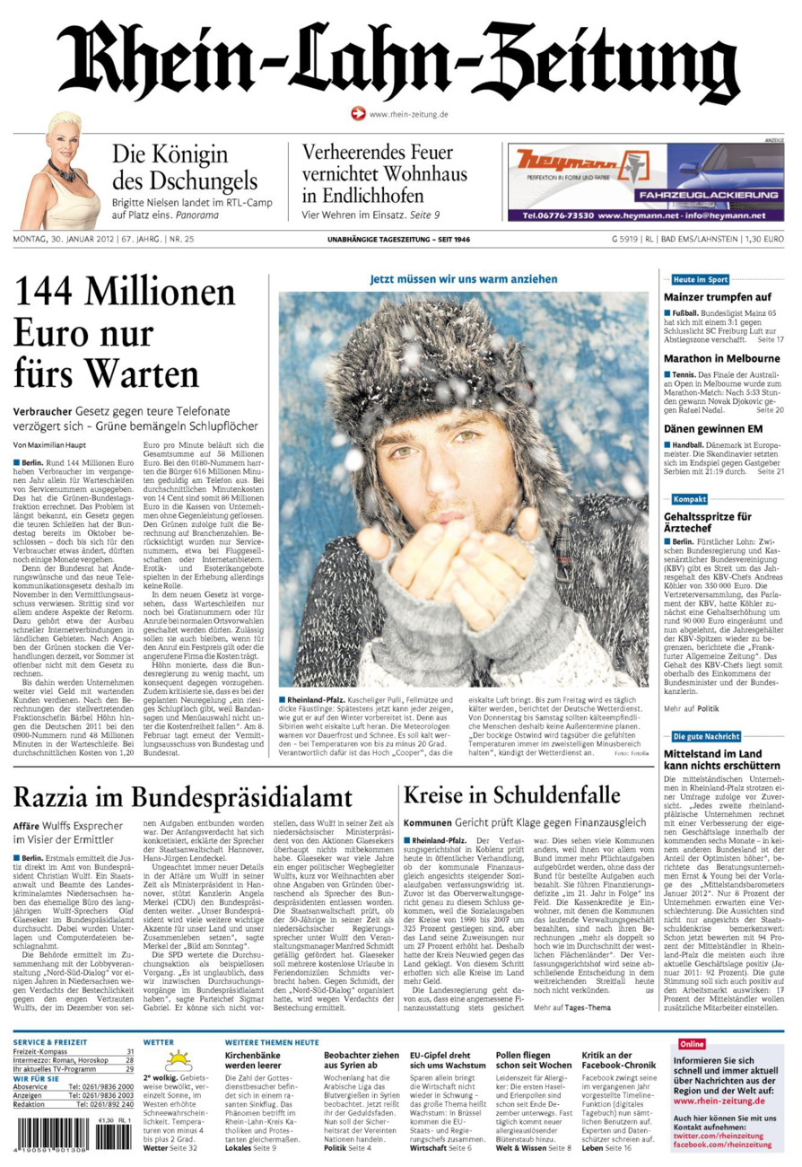 Rhein-Lahn-Zeitung vom Montag, 30.01.2012