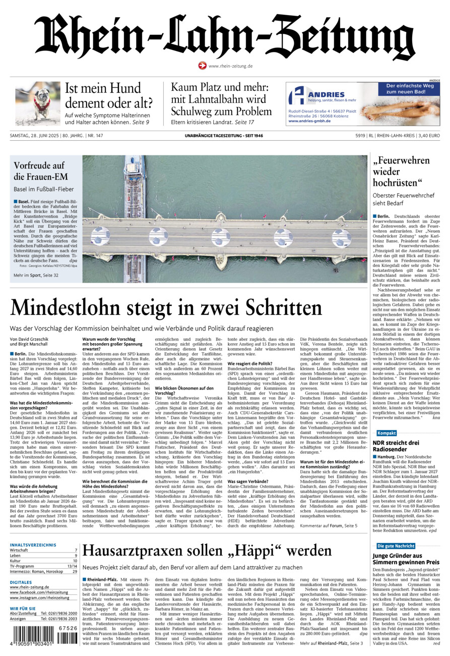 Rhein-Lahn-Zeitung vom Samstag, 28.06.2025