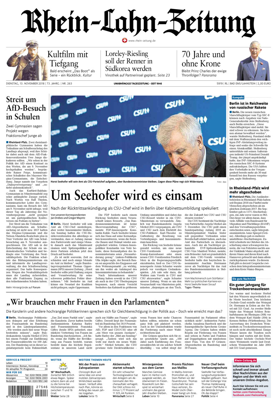 Rhein-Lahn-Zeitung vom Dienstag, 13.11.2018