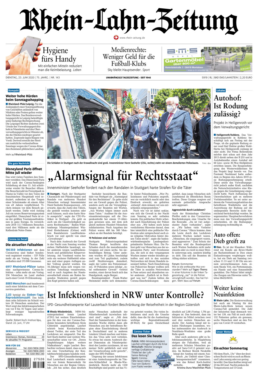Rhein-Lahn-Zeitung vom Dienstag, 23.06.2020