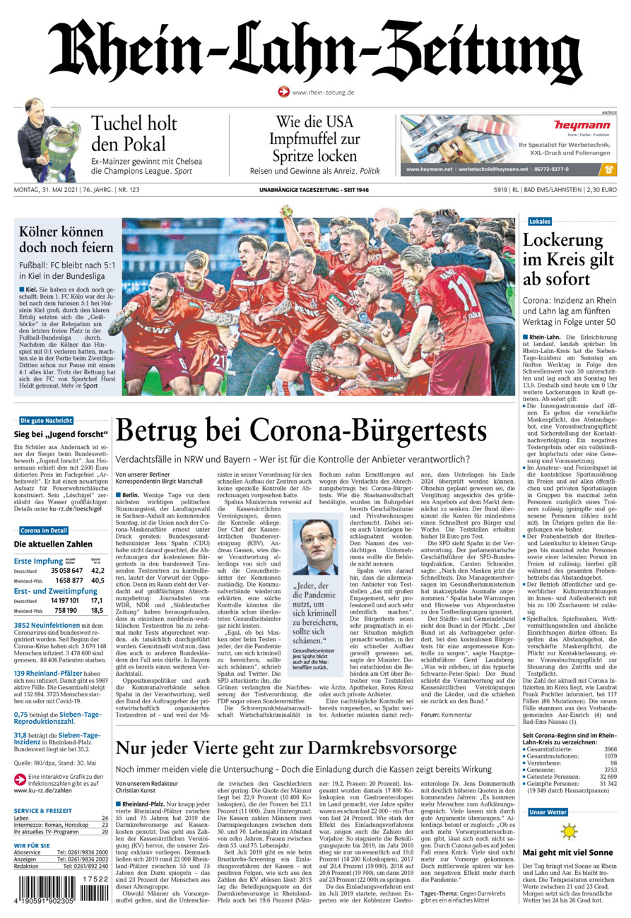 Rhein-Lahn-Zeitung vom Montag, 31.05.2021