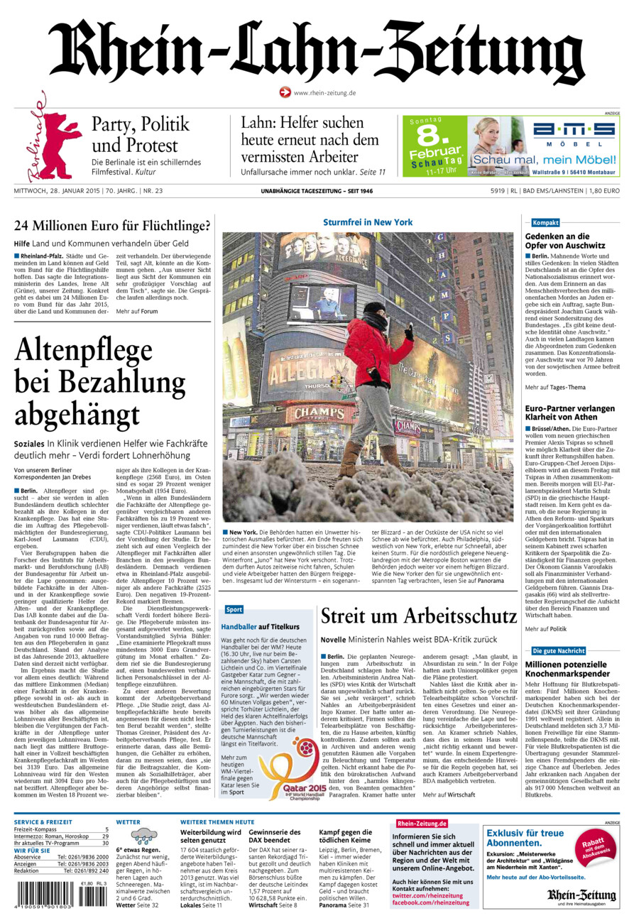 Rhein-Lahn-Zeitung vom Mittwoch, 28.01.2015