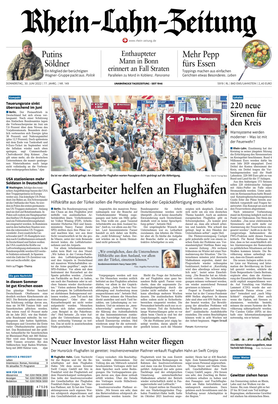 Rhein-Lahn-Zeitung vom Donnerstag, 30.06.2022