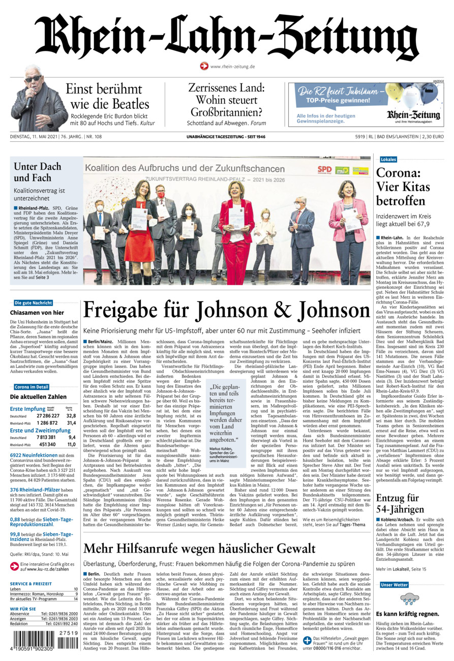 Rhein-Lahn-Zeitung vom Dienstag, 11.05.2021