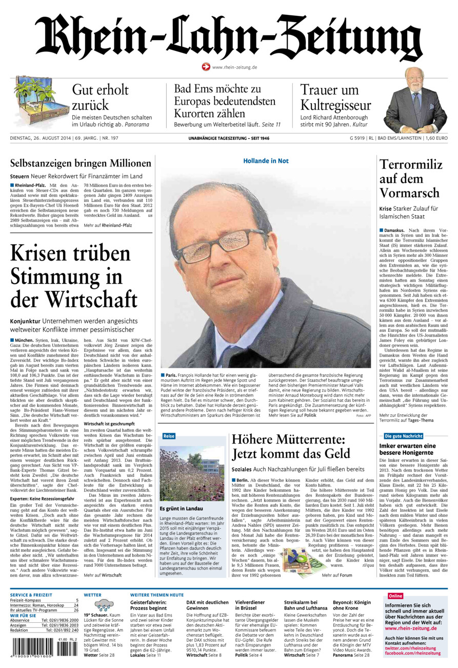 Rhein-Lahn-Zeitung vom Dienstag, 26.08.2014