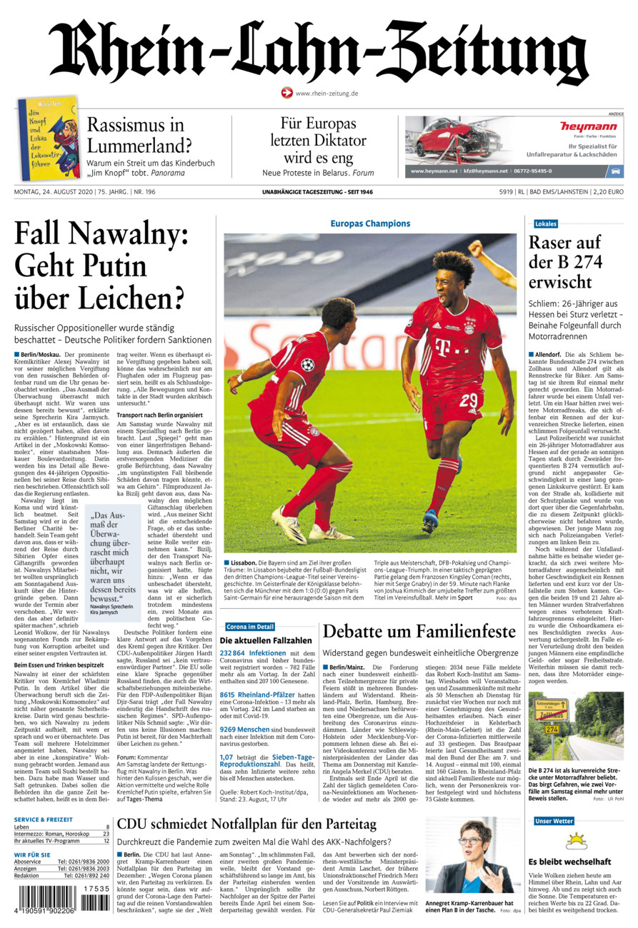 Rhein-Lahn-Zeitung vom Montag, 24.08.2020