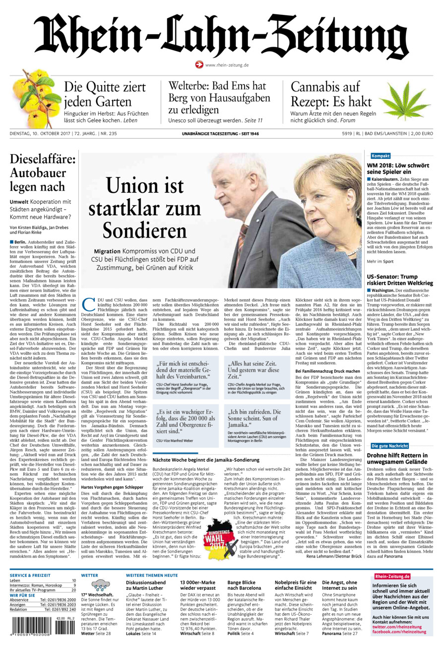 Rhein-Lahn-Zeitung vom Dienstag, 10.10.2017