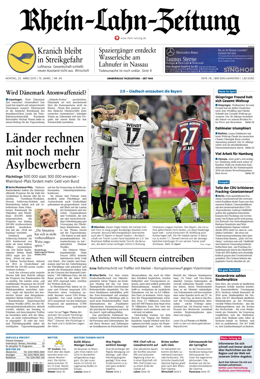 Rhein-Lahn-Zeitung vom Montag, 23.03.2015