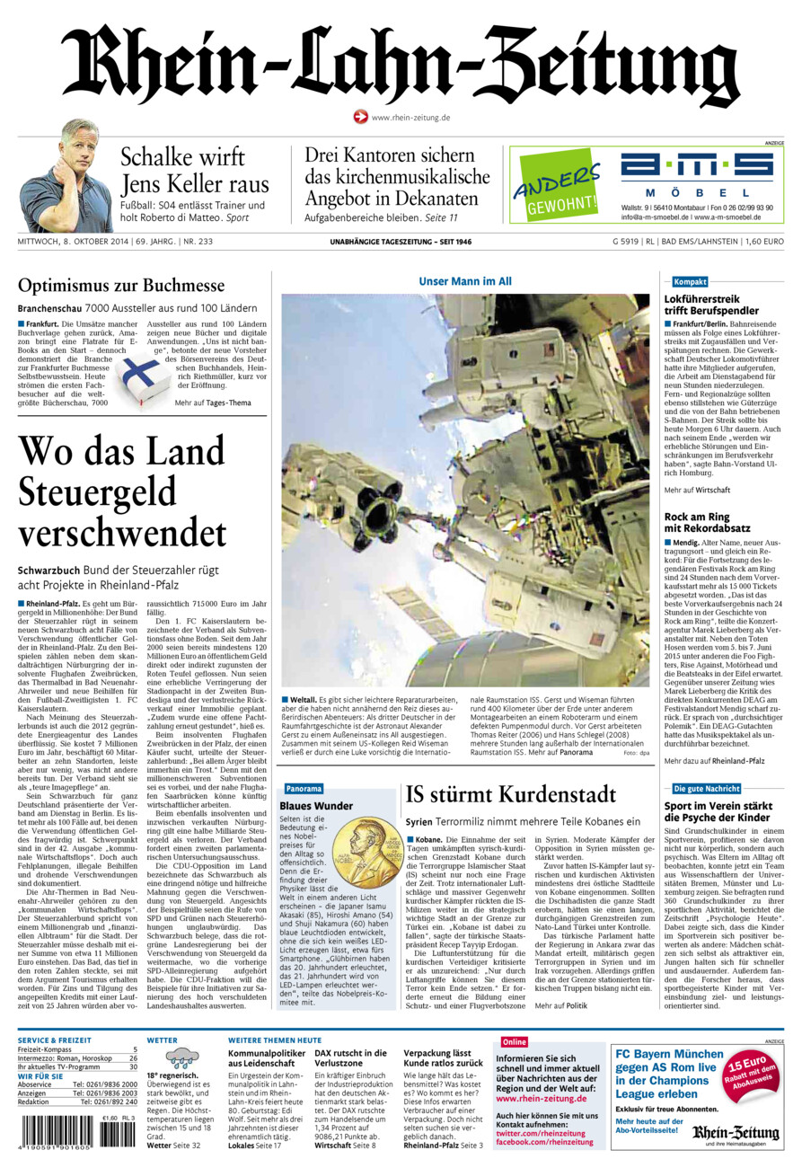 Rhein-Lahn-Zeitung vom Mittwoch, 08.10.2014