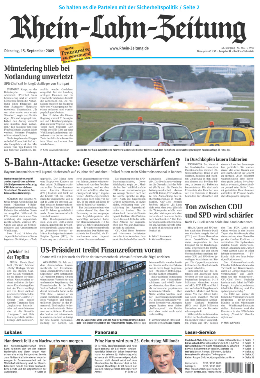 Rhein-Lahn-Zeitung vom Dienstag, 15.09.2009