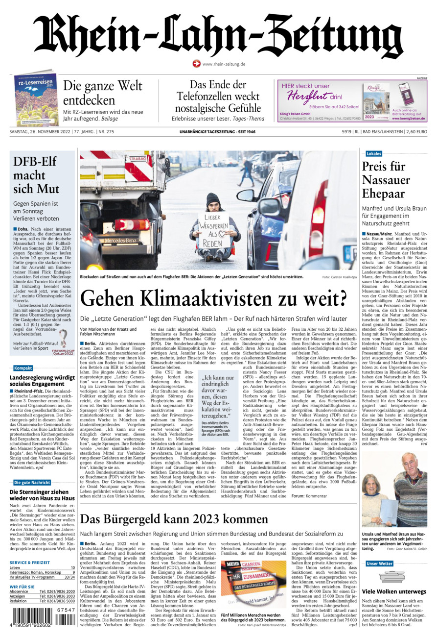 Rhein-Lahn-Zeitung vom Samstag, 26.11.2022