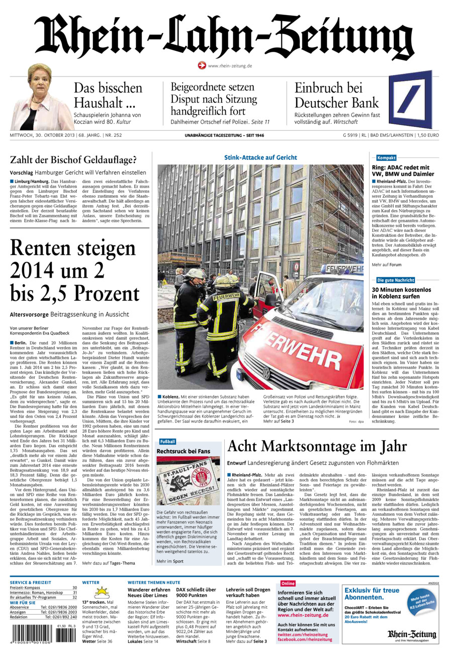 Rhein-Lahn-Zeitung vom Mittwoch, 30.10.2013