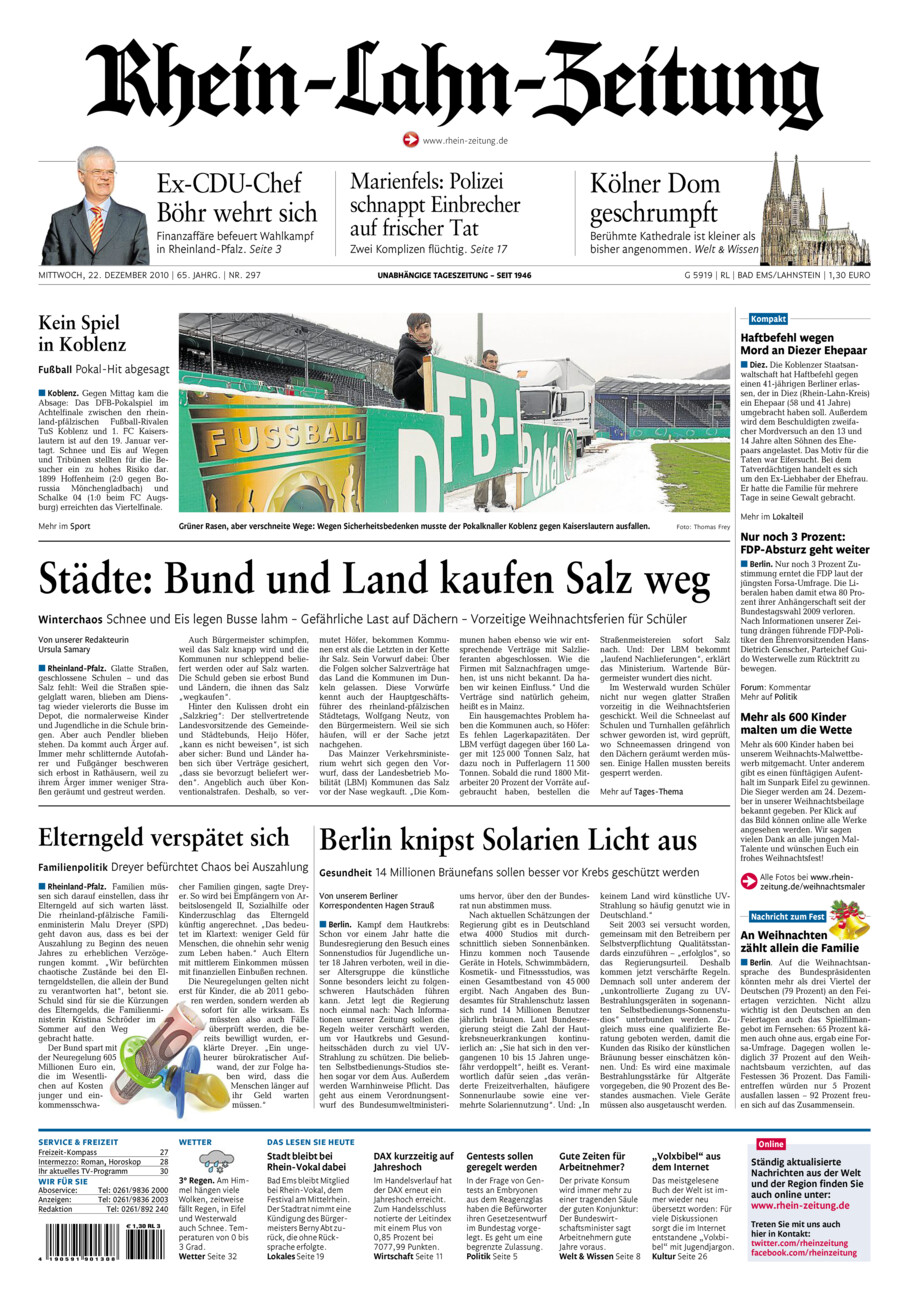 Rhein-Lahn-Zeitung vom Mittwoch, 22.12.2010
