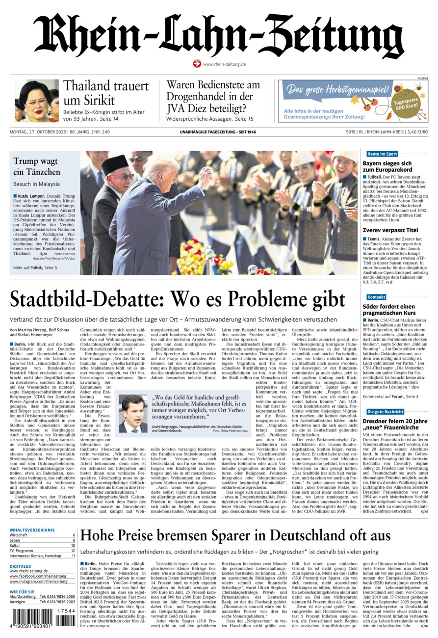 Rhein-Lahn-Zeitung vom Montag, 27.10.2025
