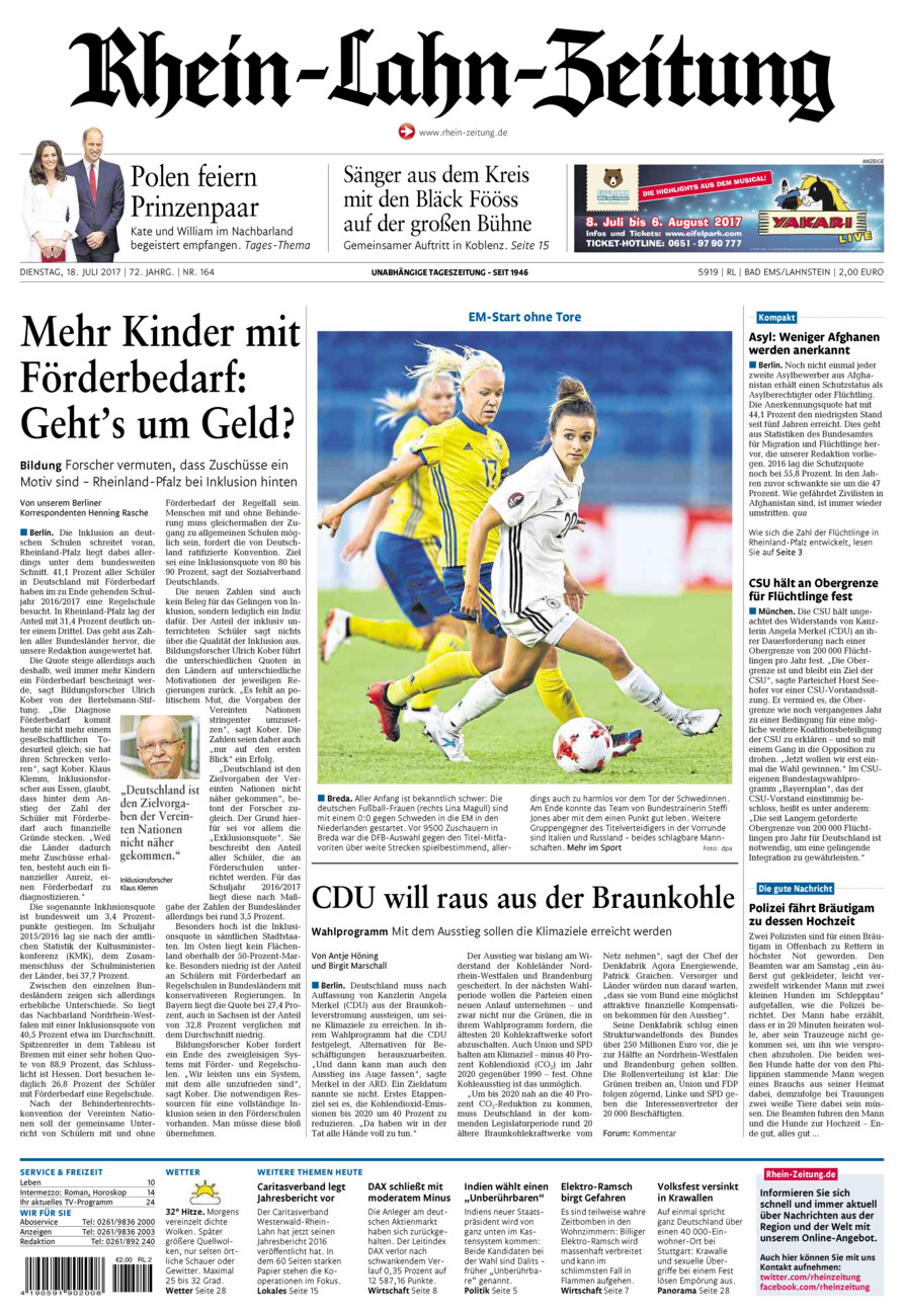 Rhein-Lahn-Zeitung vom Dienstag, 18.07.2017