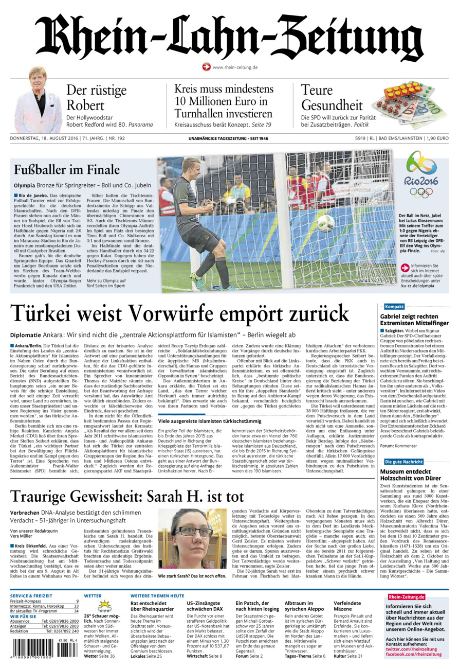 Rhein-Lahn-Zeitung vom Donnerstag, 18.08.2016