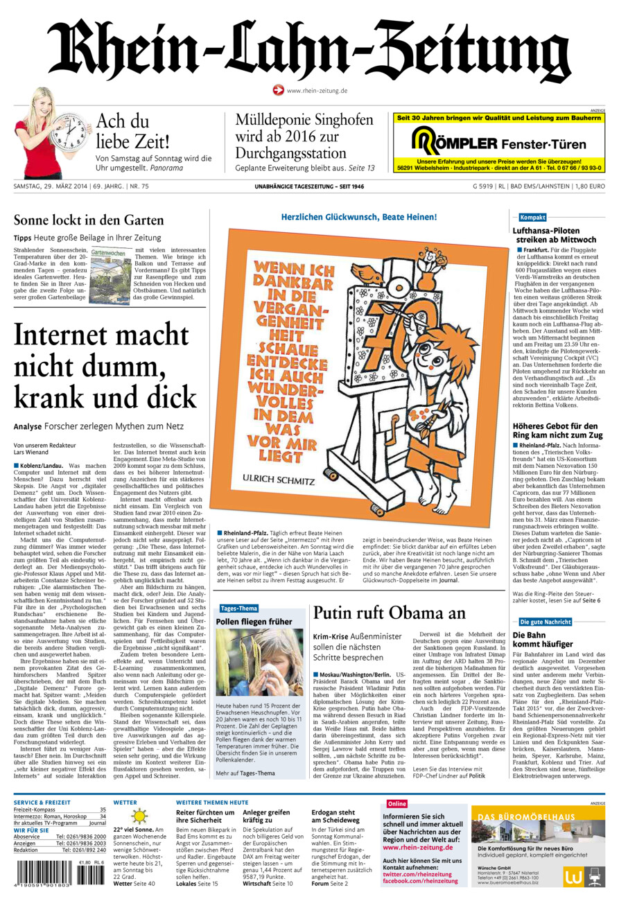 Rhein-Lahn-Zeitung vom Samstag, 29.03.2014