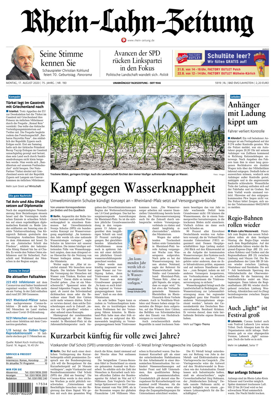Rhein-Lahn-Zeitung vom Montag, 17.08.2020
