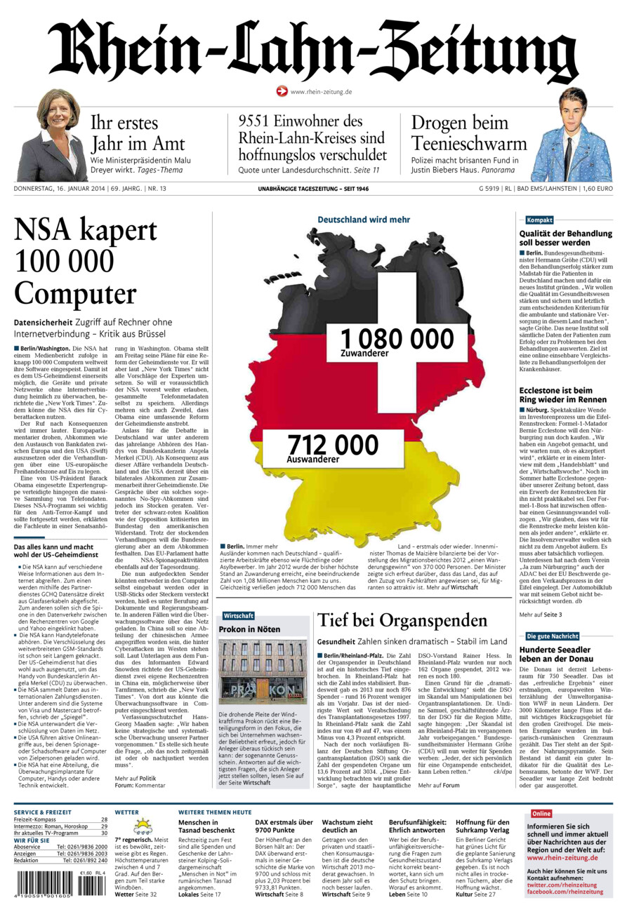 Rhein-Lahn-Zeitung vom Donnerstag, 16.01.2014