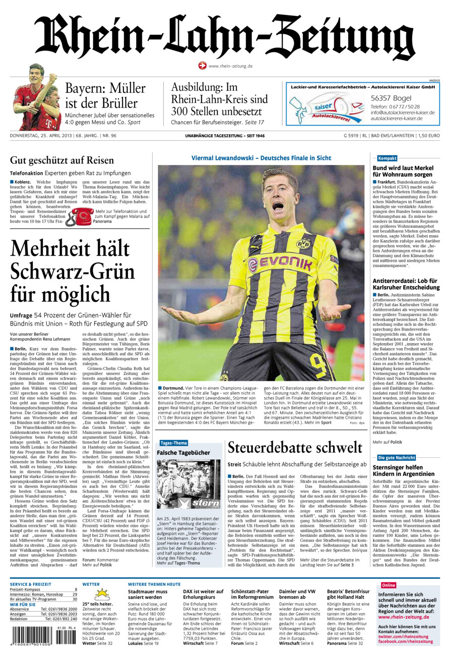 Rhein-Lahn-Zeitung vom Donnerstag, 25.04.2013