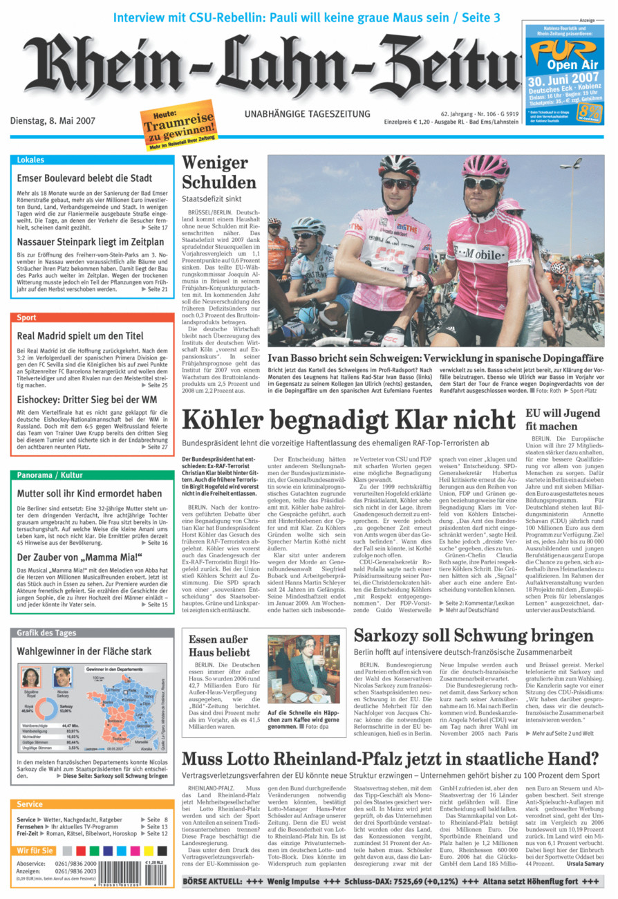 Rhein-Lahn-Zeitung vom Dienstag, 08.05.2007