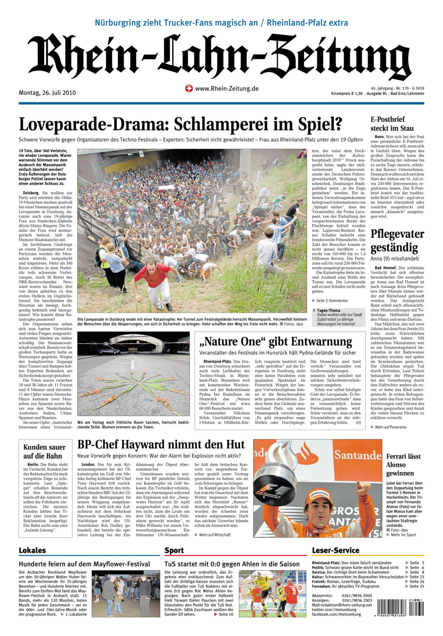 Rhein-Lahn-Zeitung vom Montag, 26.07.2010