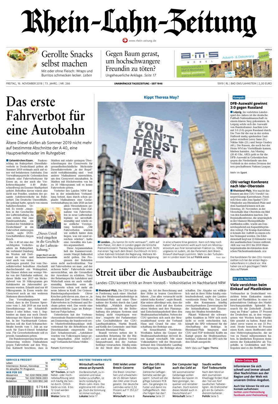 Rhein-Lahn-Zeitung vom Freitag, 16.11.2018