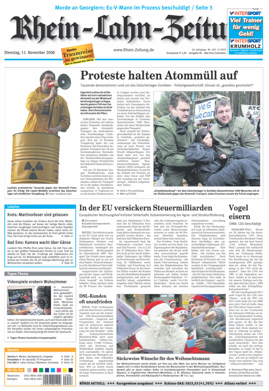 Rhein-Lahn-Zeitung vom Dienstag, 11.11.2008